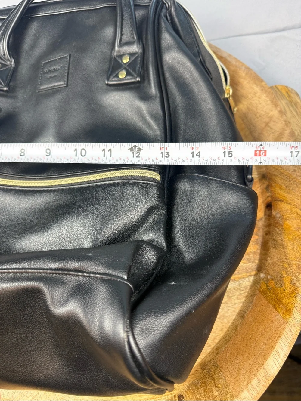 Kah & Kee Black Faux Leather Diaper Backpack | Travel Baby Laptop Bag